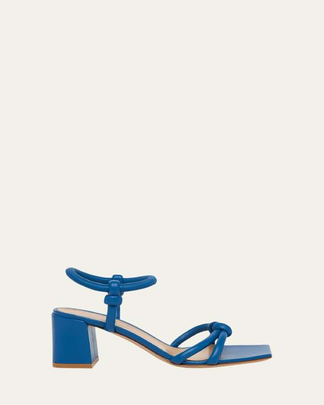 Knotted Leather Block-Heel Sandals